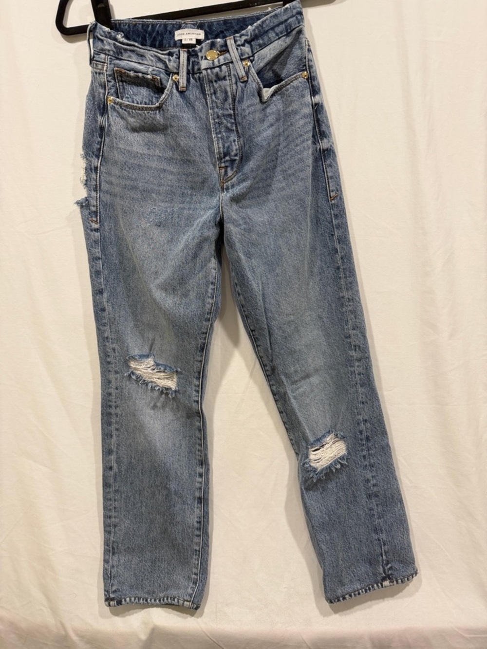 Good American Distressed Straight Leg Jeans 0/25 High Rise Vintage Wash